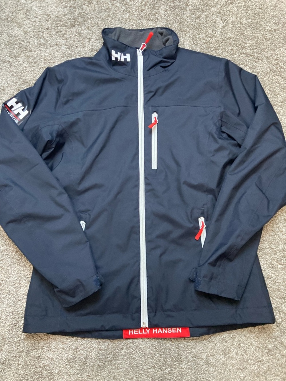 Helly Hansen Crew Midlayer Jacket with White Zippers and Red Pulls